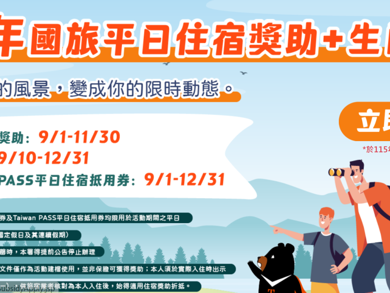 「國旅平日住宿獎助」生日券抽獎結果出爐！今上午11時起開放查詢 